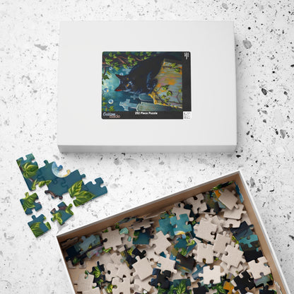Gothic Puzzle, Black Cat Rests on Moss-Covered Tombstone, Eerie Atmosphere, Halloween Jigsaw Game, Spooky Home Decor, Creepy Cat Lover Gift Puzzle The Puzzle Chest
