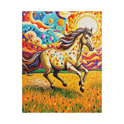 Mosaic Horse Puzzle, Mare Stallion Galloping in Golden Field Jigsaw Game, Relaxation Activity, Entertaining Pastime, Puzzle Fan Hobby Gift 252 pcs (Vertical) Puzzle The Puzzle Chest