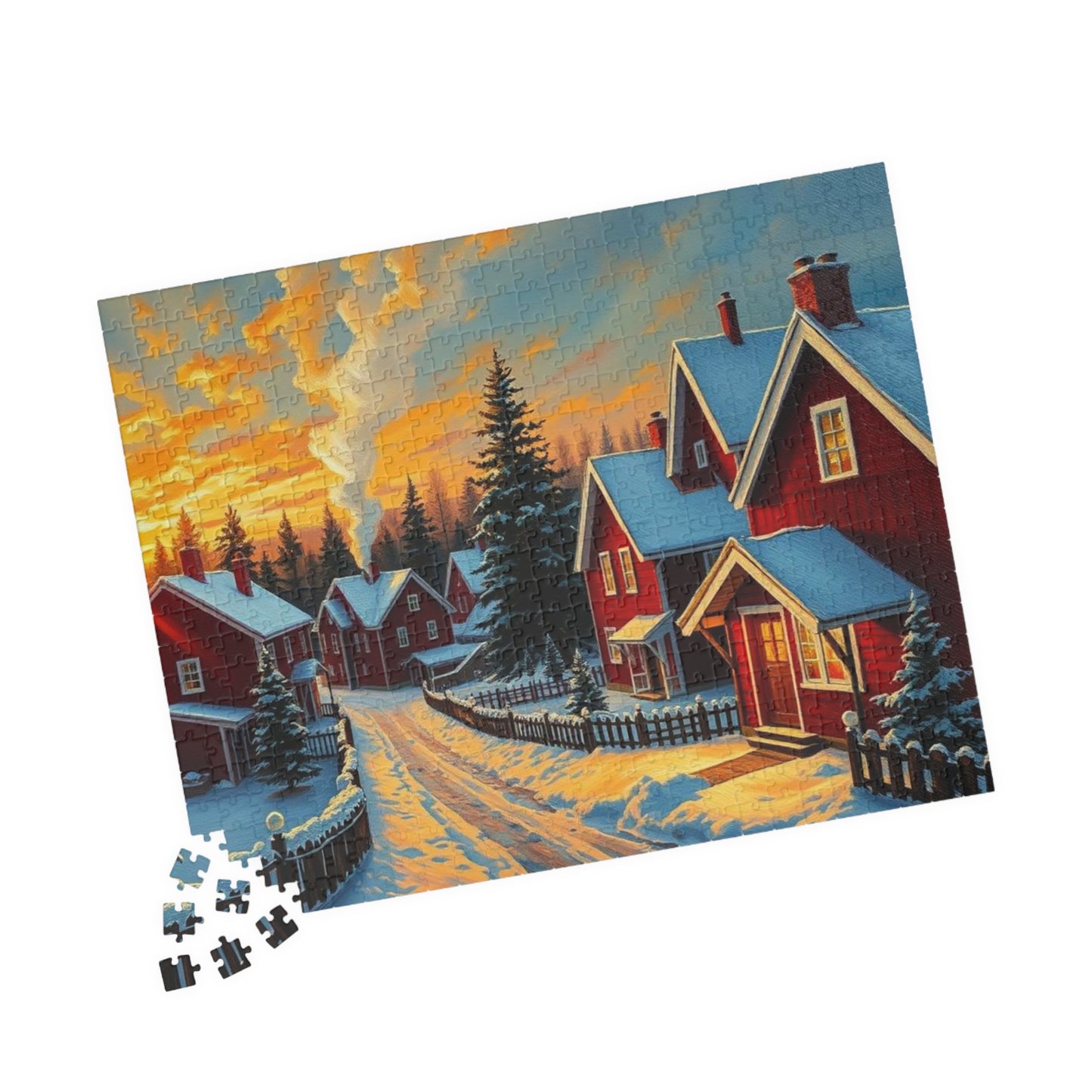 Swedish Winter Village Puzzle Jigsaw Game, Snowy Scandinavian Landscape, Indoor Activity, Holiday Gift for Friends and Family Puzzle The Puzzle Chest