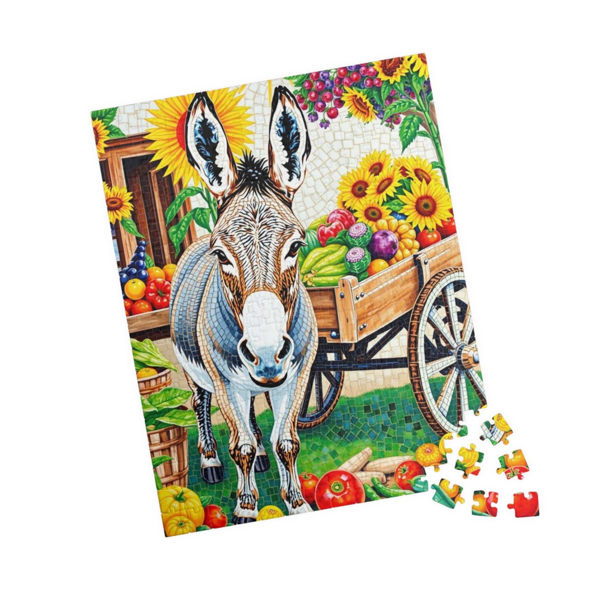 Mosaic Donkey Jigsaw Puzzle, Farm Animal Puzzle with Rustic Cart and Fresh Produce, Countryside Farm Scene for Animal Lovers, Relaxing Fun Puzzle The Puzzle Chest