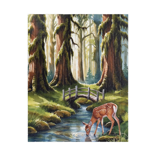 Forest Landscape Jigsaw Puzzle, Deer River Mossy Trees Wildlife Woodland Nature Game Night Family Activity Relaxing Mindfulness Unique Hobby 252 pcs (Vertical) Puzzle The Puzzle Chest