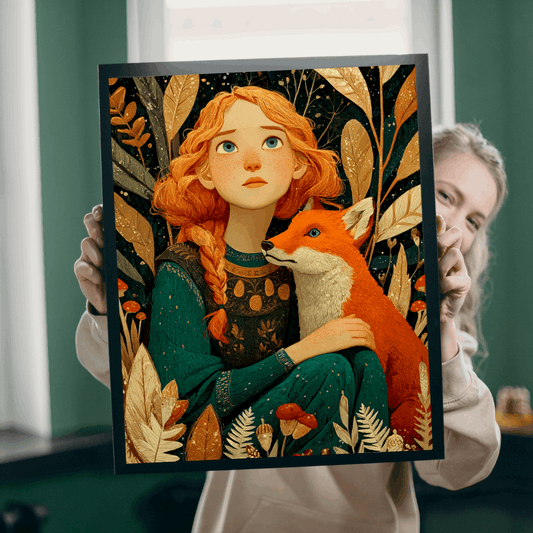 Autumn Forest Glade Jigsaw Puzzle - Auburn-Haired Girl and Playful Fox, Whimsical Art Game for Family or Solo Fun, Gifts, Brain Teaser Puzzle The Puzzle Chest