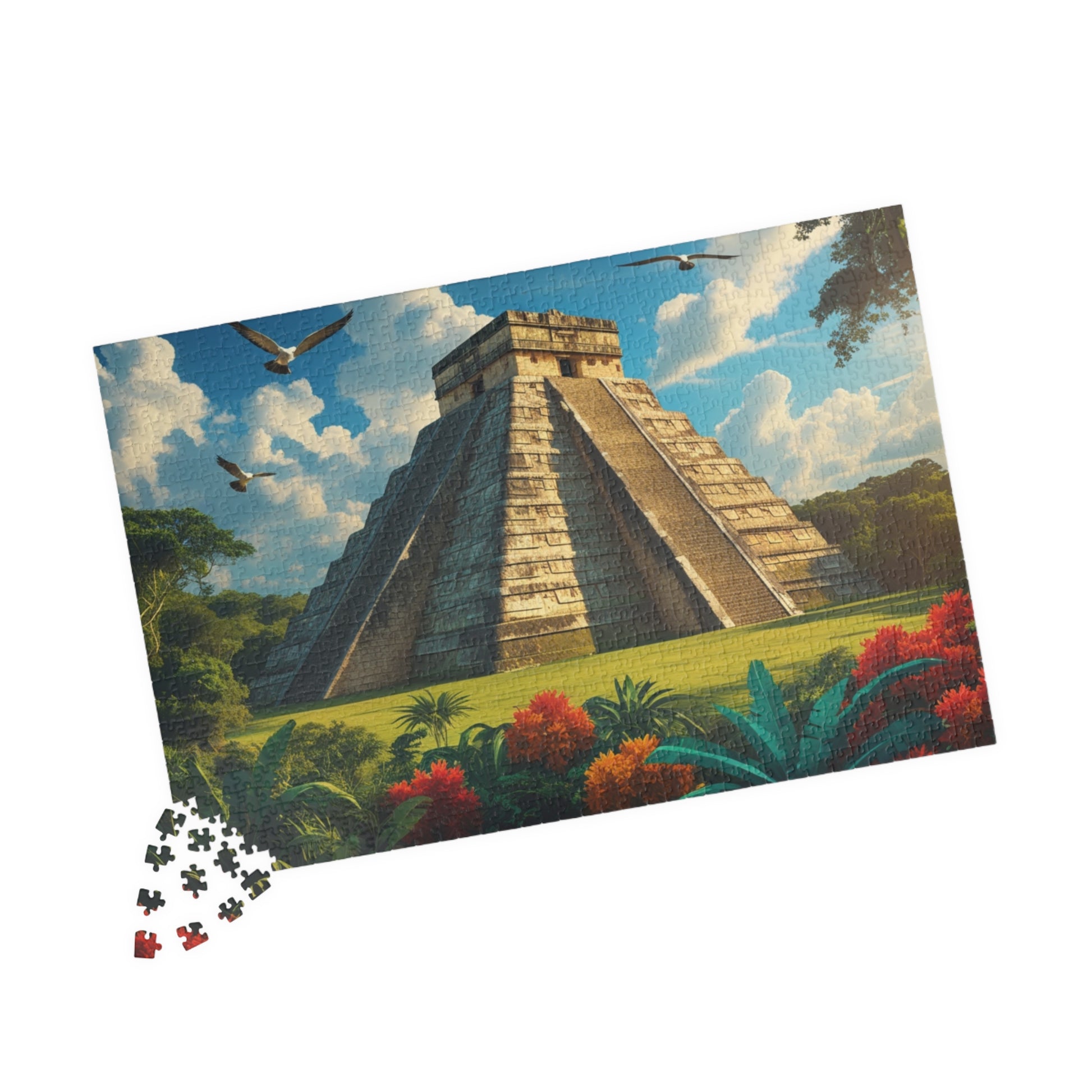 Chichen Itza Pyramid Jigsaw Puzzle with Tropical Jungle Scene, Historic Mayan Famous Landmark, Travel-Inspired Frameable Art Gift Puzzle The Puzzle Chest