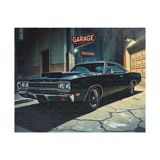 Vintage Muscle Car Jigsaw Puzzle, Classic Black 1968 Dodge Super Bee, Retro Vehicle Dramatic Urban Night Scene, Puzzle Lover Gift for Him 110 pcs (Horizontal) Puzzle The Puzzle Chest