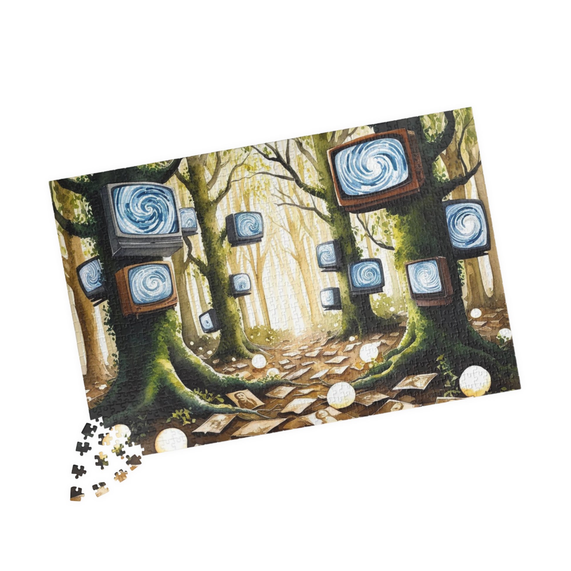 Fantasy Weirdcore Jigsaw Puzzle, Forest with TV Screens, Unique Puzzle, Mind-Bending Game, Interactive Family Activity, Home Entertainment 1014 pcs (Horizontal) Puzzle The Puzzle Chest