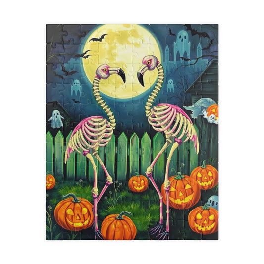 Spooky Garden Waltz Flamingo Jigsaw Puzzle, Halloween-Themed Family Fun Activity, Gift for Puzzle Enthusiast, Festive Puzzle 110-520 Pieces