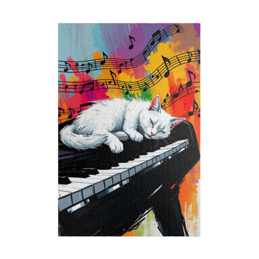 Musical Cat Jigsaw Puzzle - Cat Sleeping on Piano, Animal Lover Puzzle for Adults