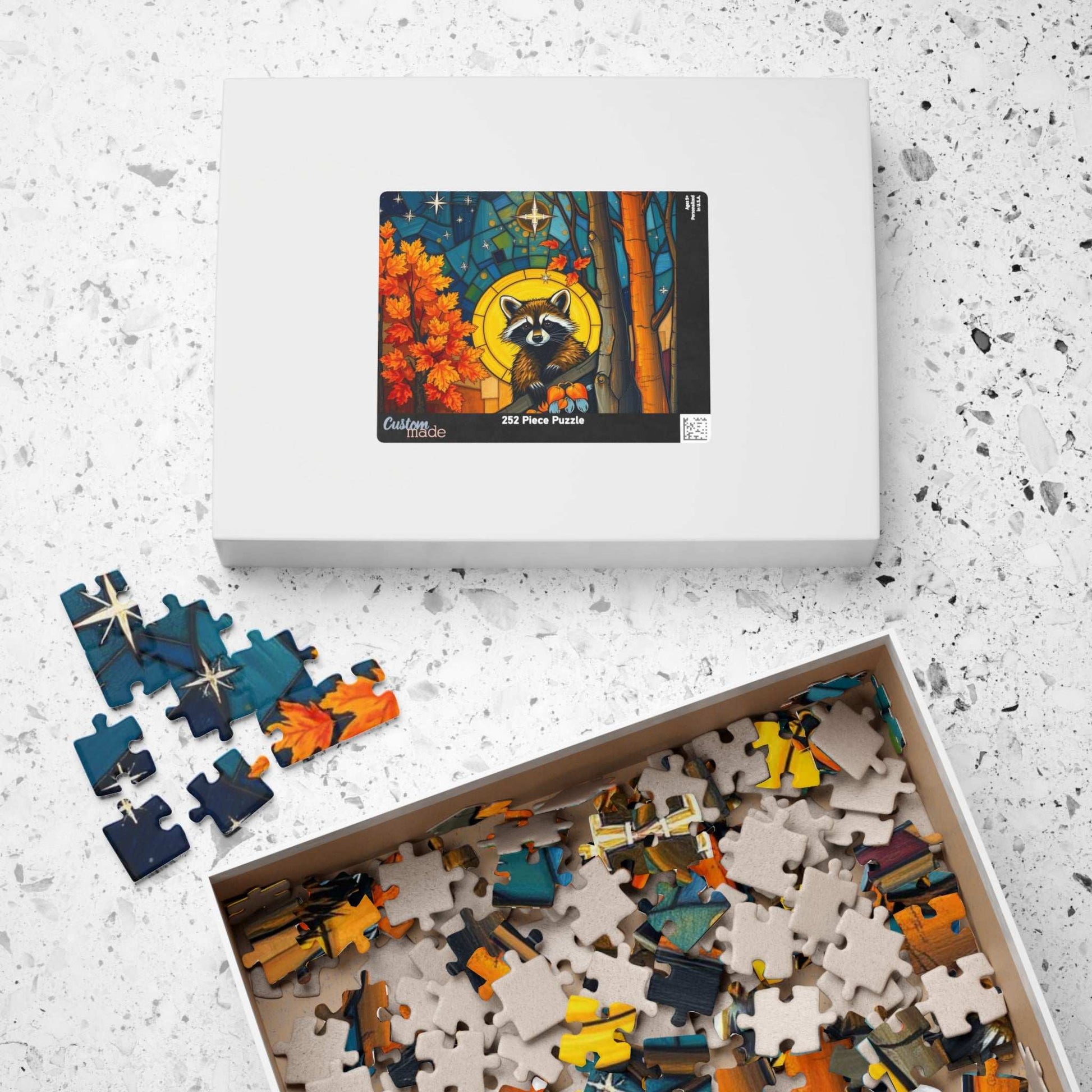Autumn Woodland Raccoon Puzzle - 110, 252, 520, 1014-piece, Perfect for Family Fun, Cozy Nights In, Gifts, Home Decor, Fall Celebrations