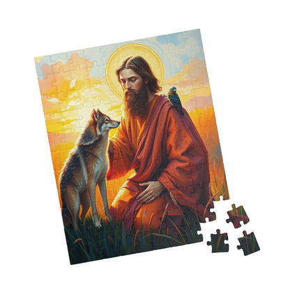 Christian Jigsaw Puzzle - Saint Francis Blessing a Wolf, Religious Art, Meditation Activity, Gift for Catholics, Family Activity or Solo Fun