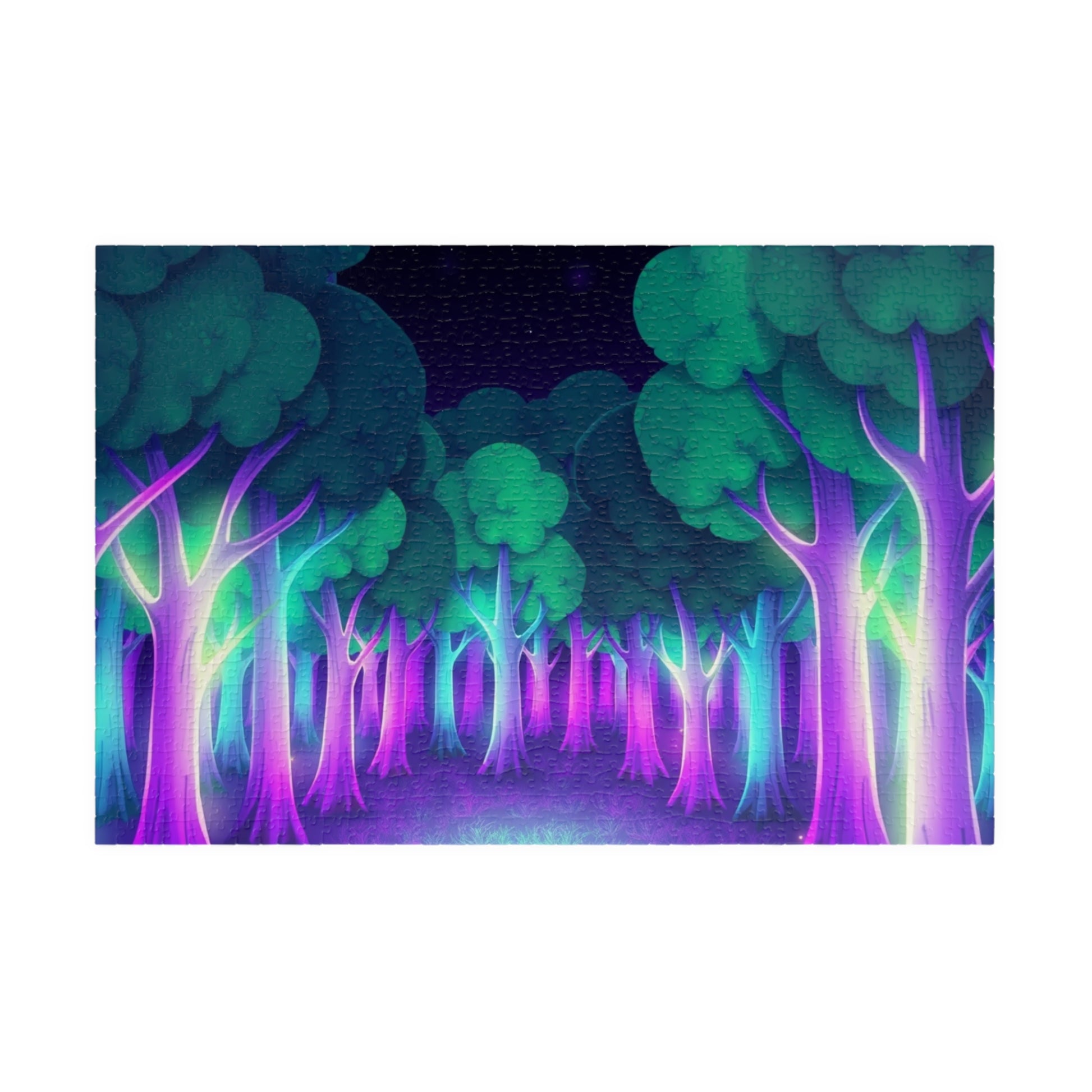 Abstract Forest Landscape Jigsaw Puzzle, Glowing Purple Green Neon Trees, Fantasy Art Puzzle Lover, Quiet Time Leisurely Activity, Fun Hobby 1014 pcs (Horizontal) Puzzle The Puzzle Chest