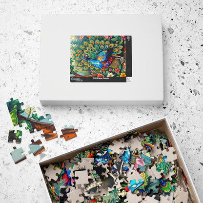 Mosaic Peacock Puzzle, Beautiful Fan-Tailed Bird in a Jewel-Toned Mosaic Art Garden Scene for Adults Teens, Gift for Animal Lover, Mindful Puzzle The Puzzle Chest