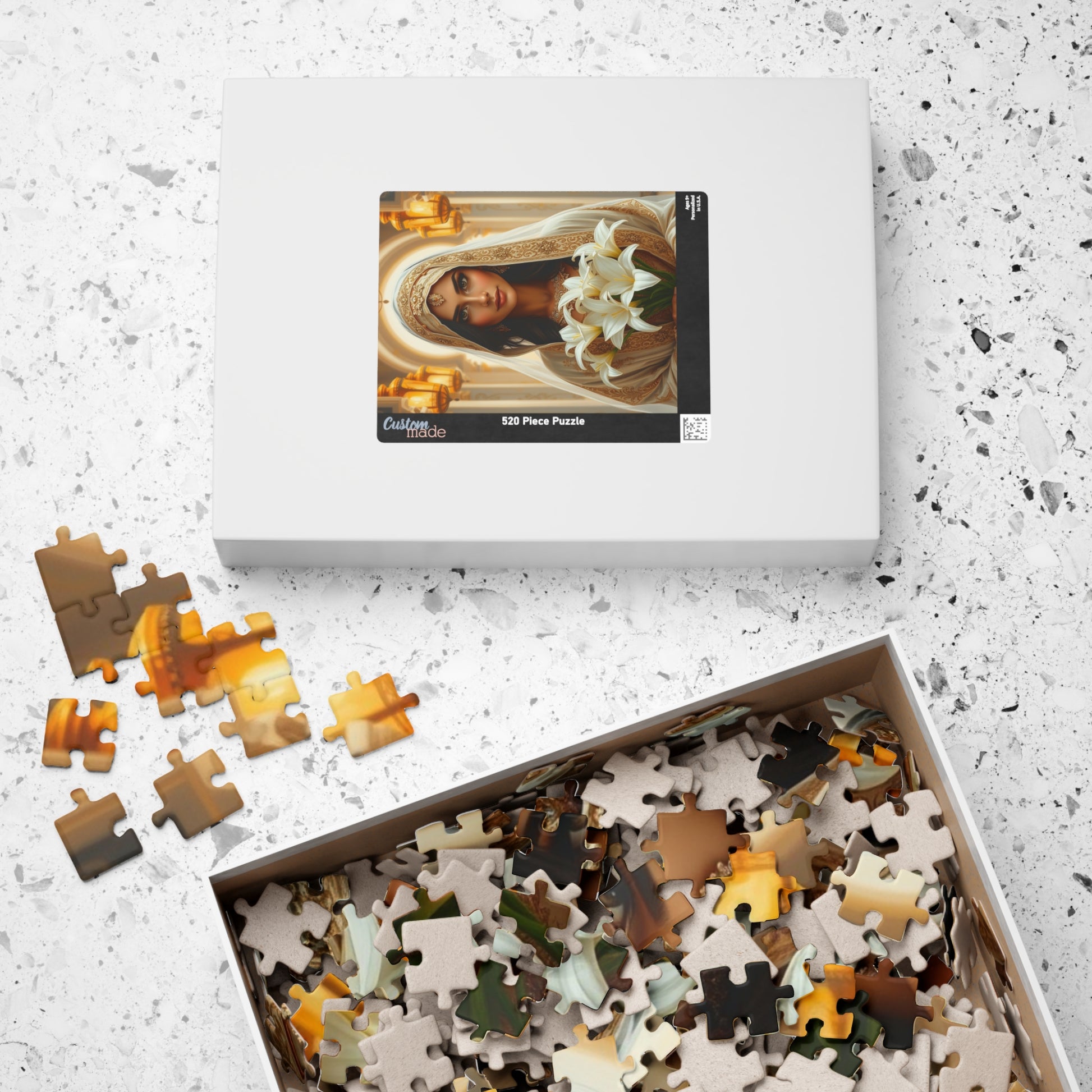 Middle Eastern Bride Puzzle with Gold Ivory Kaftan and Lanterns, Family Friendly Wedding Jigsaw Game, Mindful Activity, Puzzle Lover Gift Puzzle The Puzzle Chest