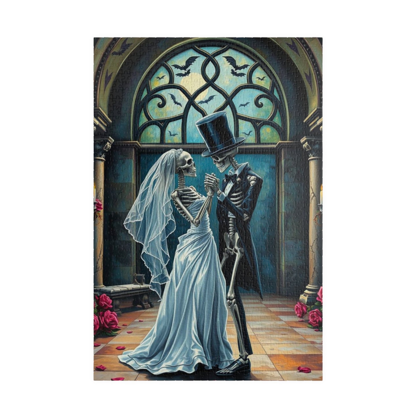 Gothic Wedding Skeleton Puzzle, Dark Fantasy Art Jigsaw Game for Lovers, Halloween Decor, Gift for Friend, Home Activity, Engaging Gift Idea