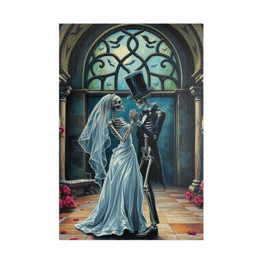 Gothic Wedding Skeleton Puzzle, Dark Fantasy Art Jigsaw Game for Lovers, Halloween Decor, Gift for Friend, Home Activity, Engaging Gift Idea
