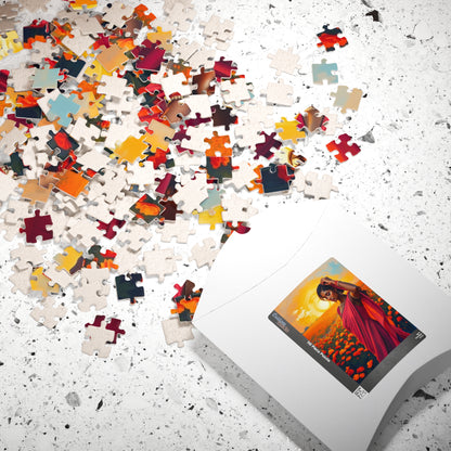 Jigsaw Puzzle, South Asian Woman in Marigold Field Sunset, 110 252 520 1014-Piece, Meditation Relaxation Activity, Mindfulness Gift, Ethnic Puzzle The Puzzle Chest