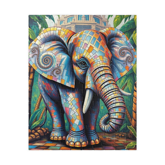 Majestic Mosaic Elephant Jigsaw Puzzle, Unique Mosaic Tile Artwork in a Jungle Setting, Challenging Animal Puzzle for Adults, Unique Gift 110 pcs (Vertical) Puzzle The Puzzle Chest