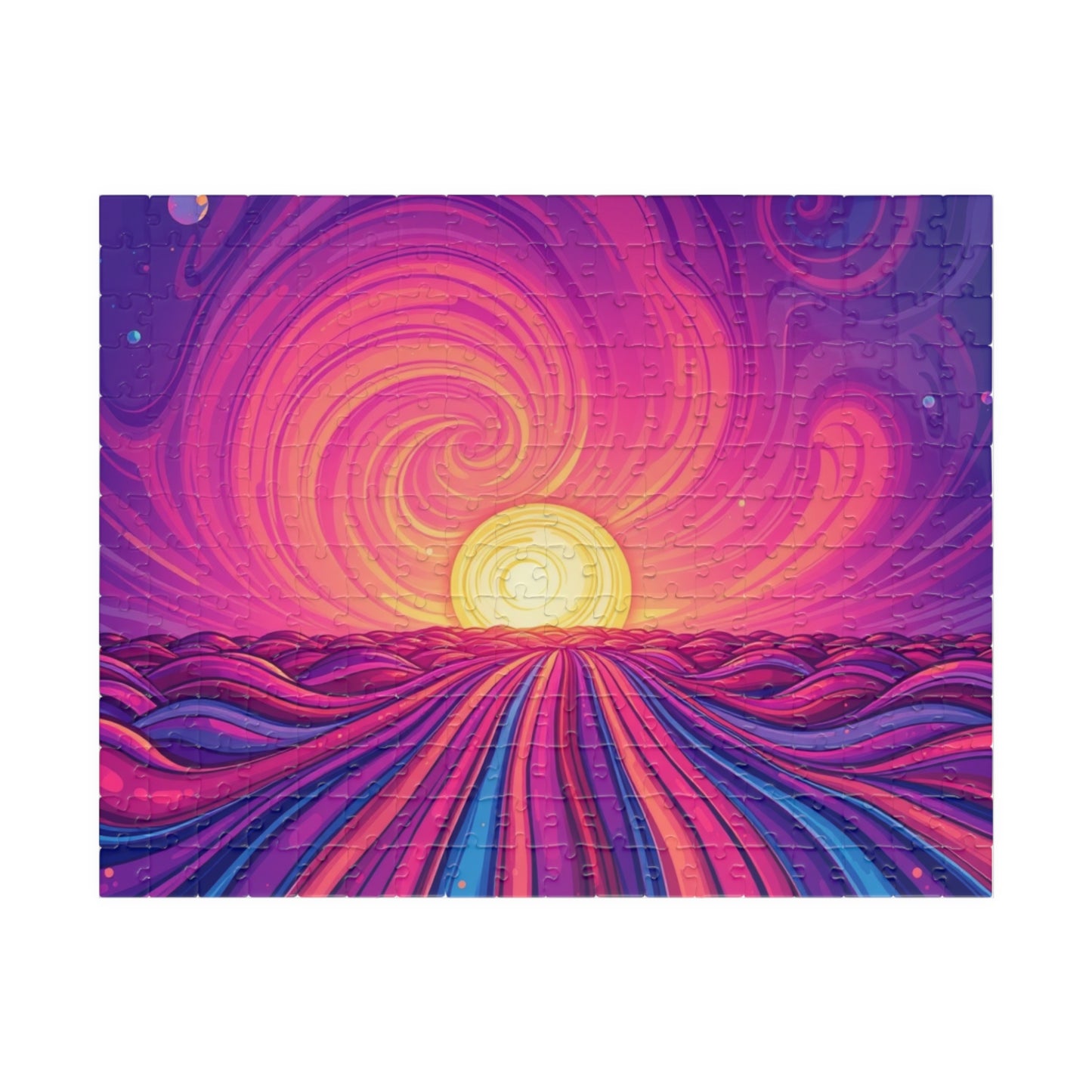 Abstract Sunrise Jigsaw Puzzle, Swirling Sun Illustration, Colorful Horizon for Puzzle Lovers Art Enthusiasts Hobbyists, Best Unique Gift 252 pcs (Horizontal) Puzzle The Puzzle Chest