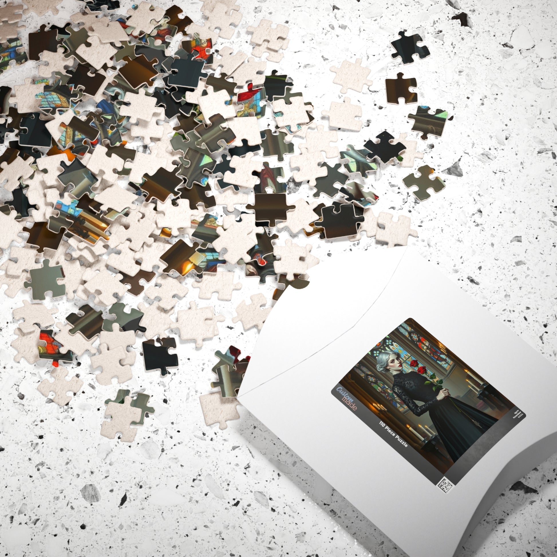 Puzzle, Gothic Art Woman's Portrait in Stained Glass Cathedral, Adult Dark Fantasy Jigsaw Game, Relaxing Activity, MIndfulness Puzzle The Puzzle Chest