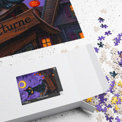 Crooked Rooftop Cat Jigsaw Puzzle, Halloween Black Cat 110, 252, 520, 1014-Piece, Spooky Moon Design, Game Night Activity, Family Fun