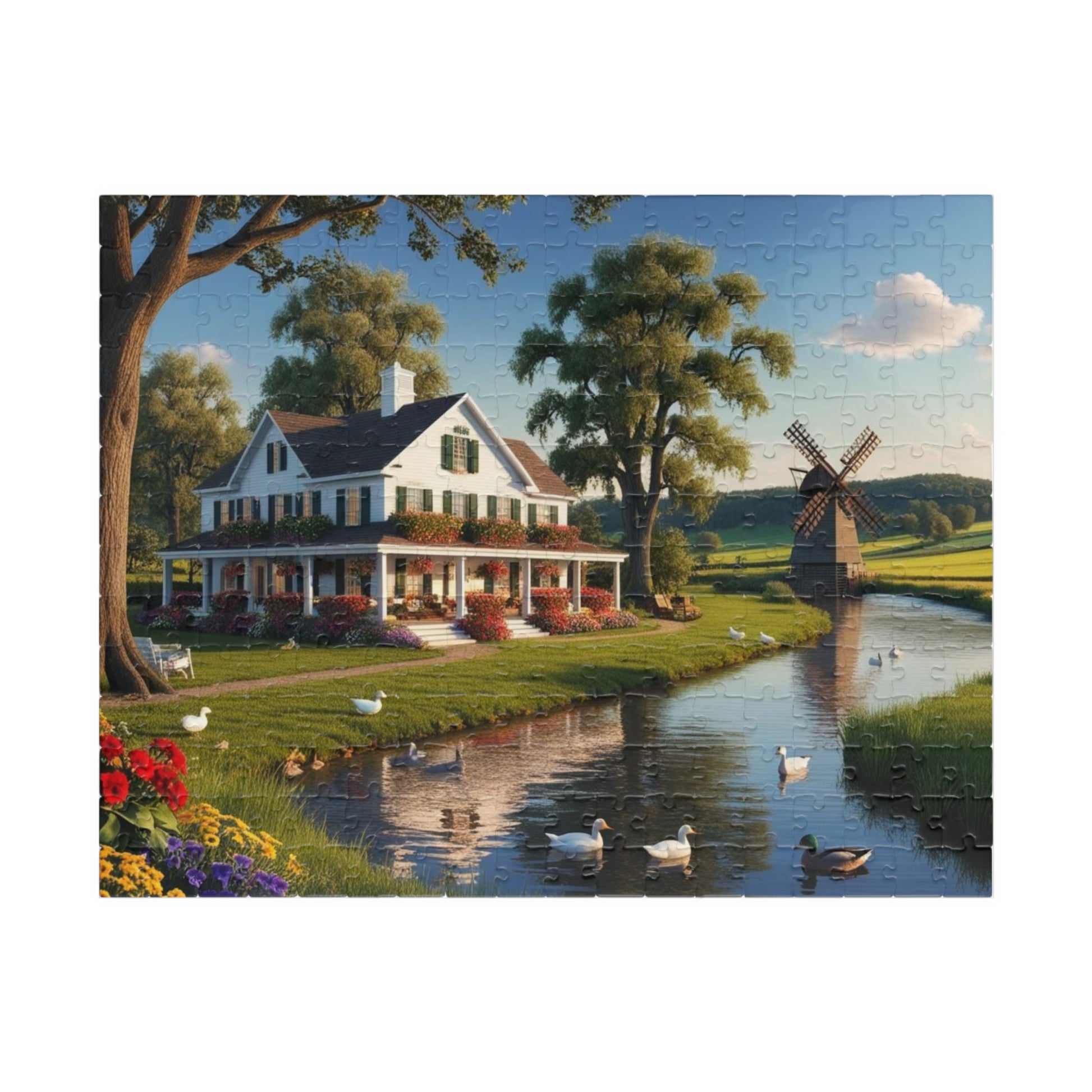 Quiet Farmstead Landscape Puzzle, Charming Summer Countryside Jigsaw Game for Family and Friends, Gift for Holidays 252 pcs (Horizontal) Puzzle The Puzzle Chest