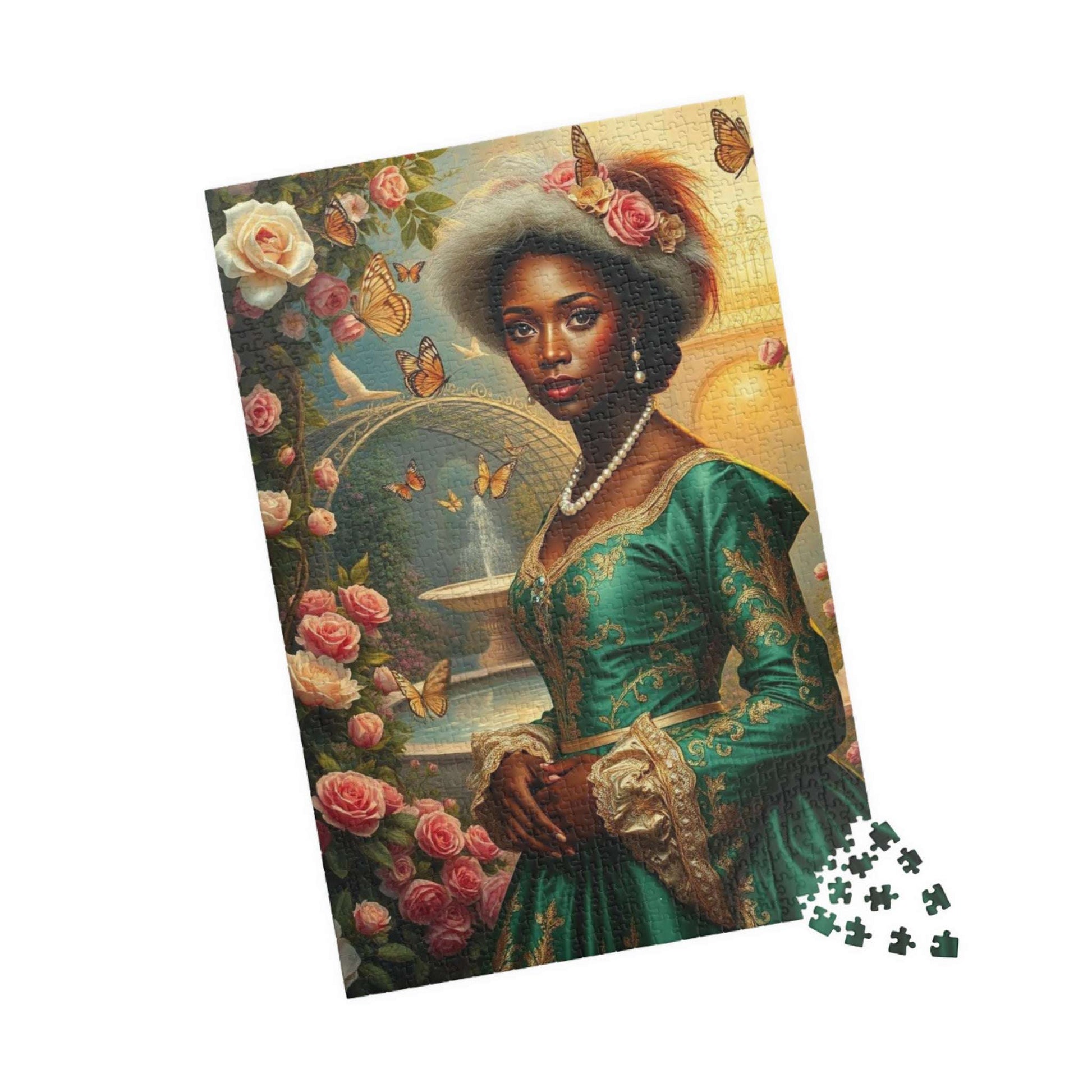 Floral Victorian Black Woman Jigsaw Puzzle, African American Lady Art, Afrocentric Artwork 1014 pcs (Vertical) Puzzle The Puzzle Chest