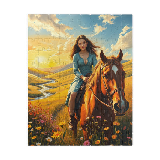Puzzle, Horse Rider in Meadow, 110 252 520 1014-piece Gift Idea for Nature Lovers, Relaxing Pastime, Jigsaw Puzzle for Women and Girls, 110 pcs (Vertical) Puzzle The Puzzle Chest