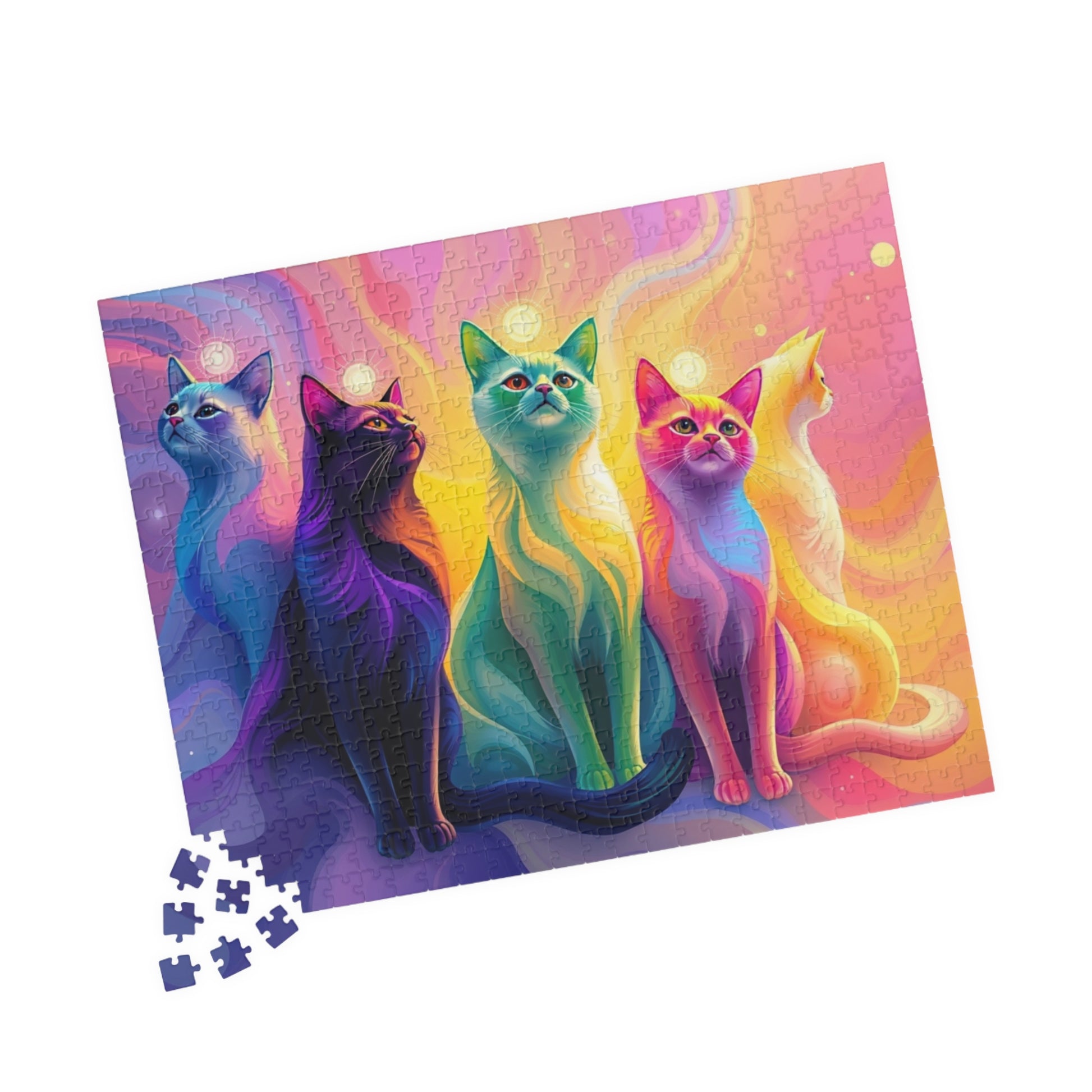 Abstract Cat Jigsaw Puzzle with Rainbow Gradient and Light Aura, Animal Artwork for Art Lover Collector Hobbyist, Best Unique Gift, Colorful Puzzle The Puzzle Chest