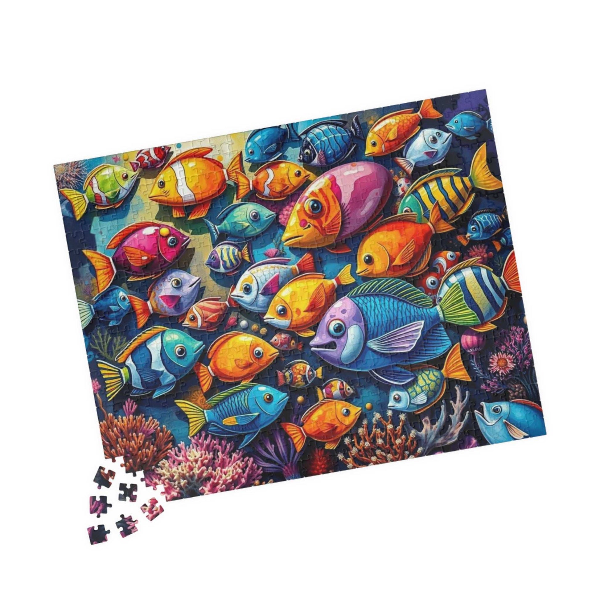 Aquatic Kaleidoscope Jigsaw Puzzle, Ocean Fish Puzzle Collage Gift for Animal Lover, Aquatic Art Sea Life Game Ideal for Fun Indoor Activity Puzzle The Puzzle Chest