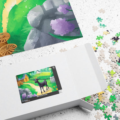 Black Goat Illustration Puzzle | Countryside Farm Scene Jigsaw Puzzle The Puzzle Chest