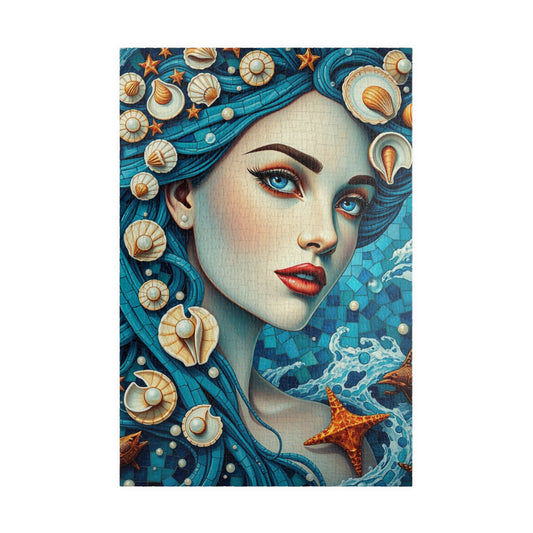 Mosaic Portrait Oceanic Goddess Puzzle, 110-1014 Piece Nautical Jigsaw Game, Unique Gifts, Mermaid Lovers, Relaxing Activity, Creative Fun 1014 pcs (Vertical) Puzzle The Puzzle Chest