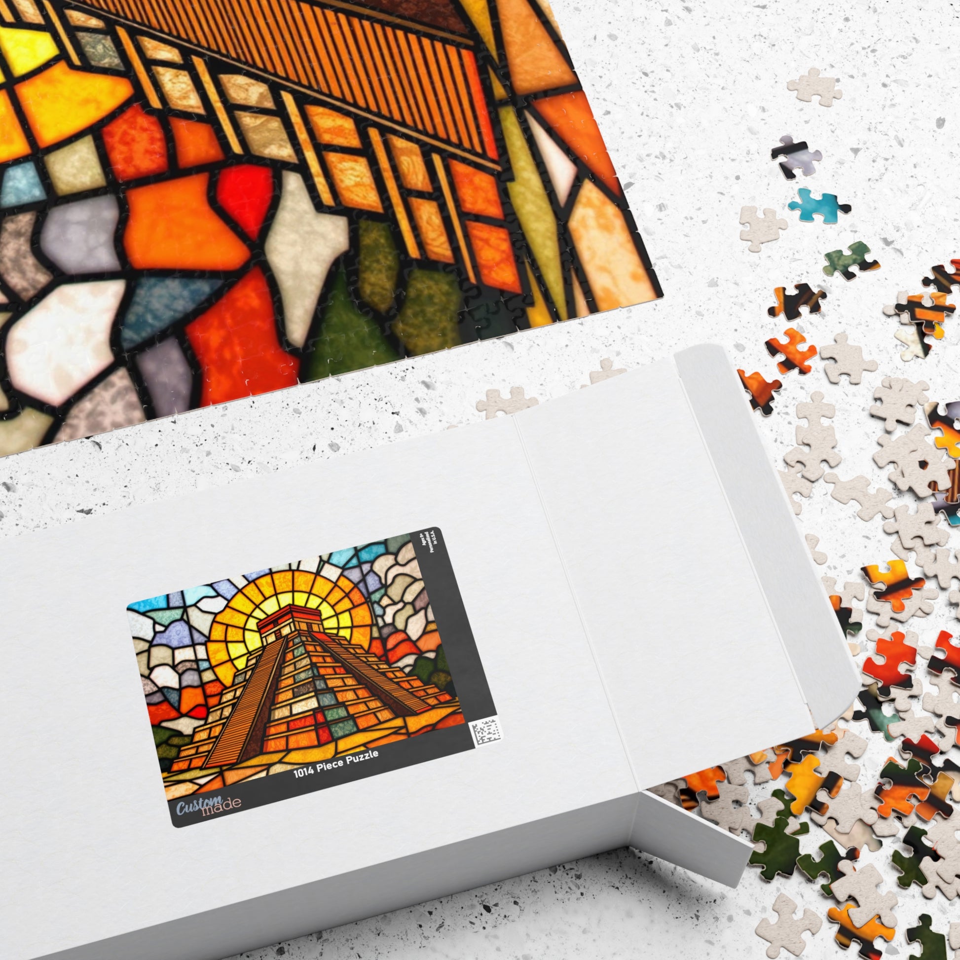 Chichen Itza Pyramid Jigsaw Puzzle, Stained Glass Inspired Historic Mayan Famous Landmark, Frameable Art Travel Enthusiast Gift Puzzle The Puzzle Chest