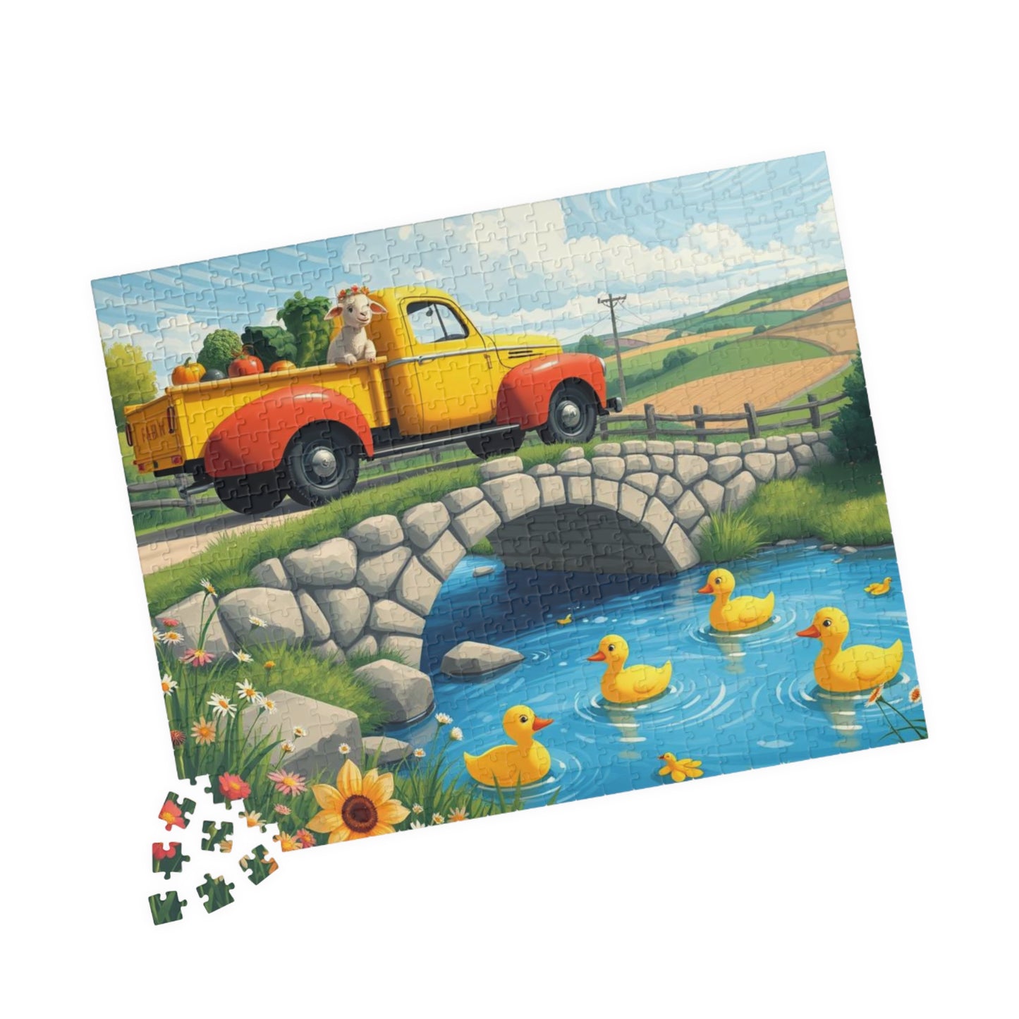 Vintage Farm Truck Duck Pond Jigsaw Puzzle — 110–1014 Piece Puzzle for Families & Kids 520 pcs (Horizontal) Puzzle The Puzzle Chest