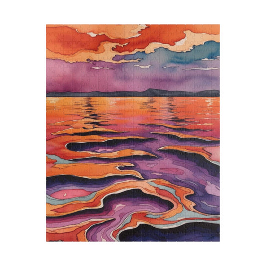 Surrealist Abstract Puzzle, Melting Horizon with Vivid Ocean and Sky Colors Jigsaw Game (110, 252, 520, 1014-piece), Modern Art, Giftable 520 pcs (Vertical) Puzzle The Puzzle Chest