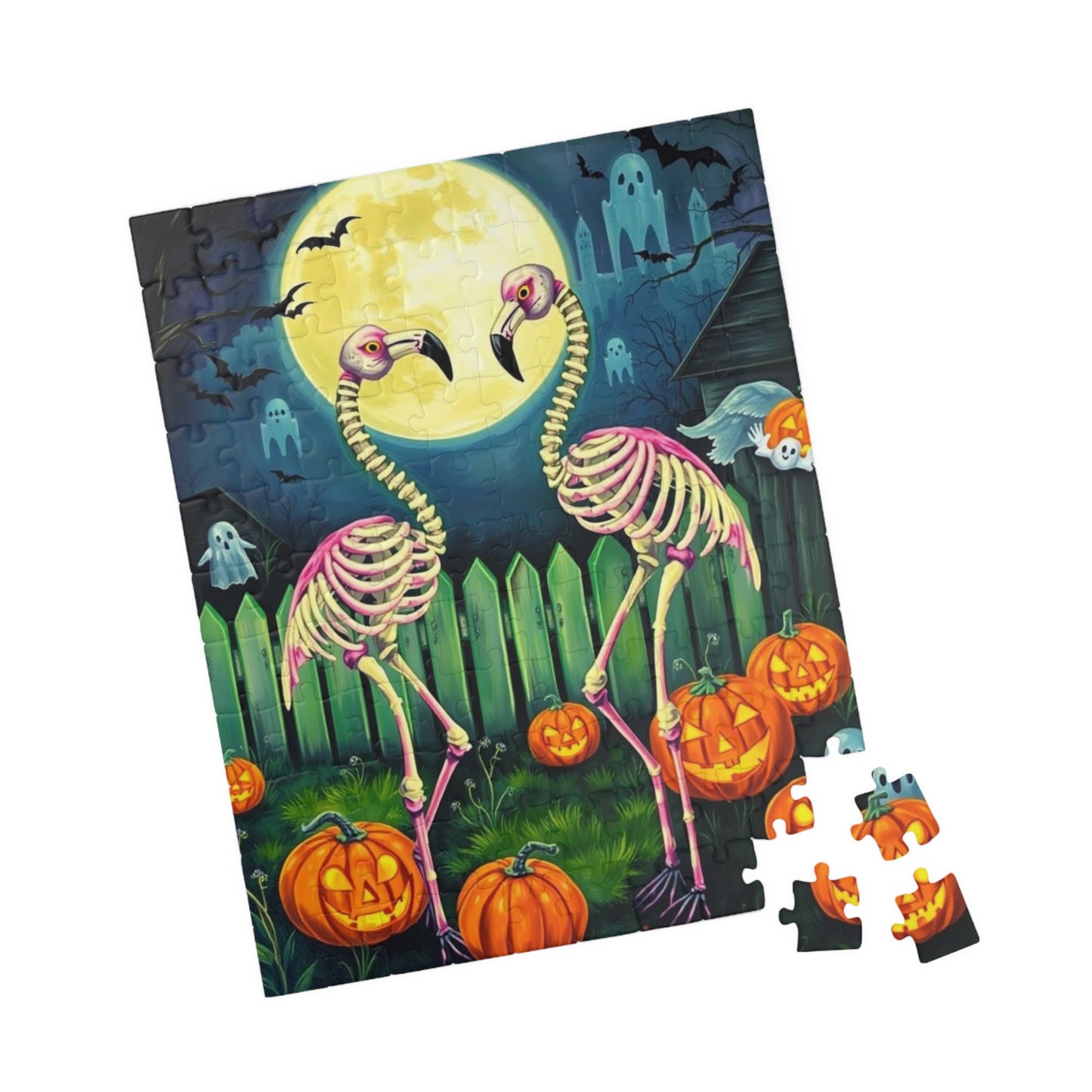 Spooky Garden Waltz Flamingo Jigsaw Puzzle, Halloween-Themed Family Fun Activity, Gift for Puzzle Enthusiast, Festive Puzzle 110-520 Pieces
