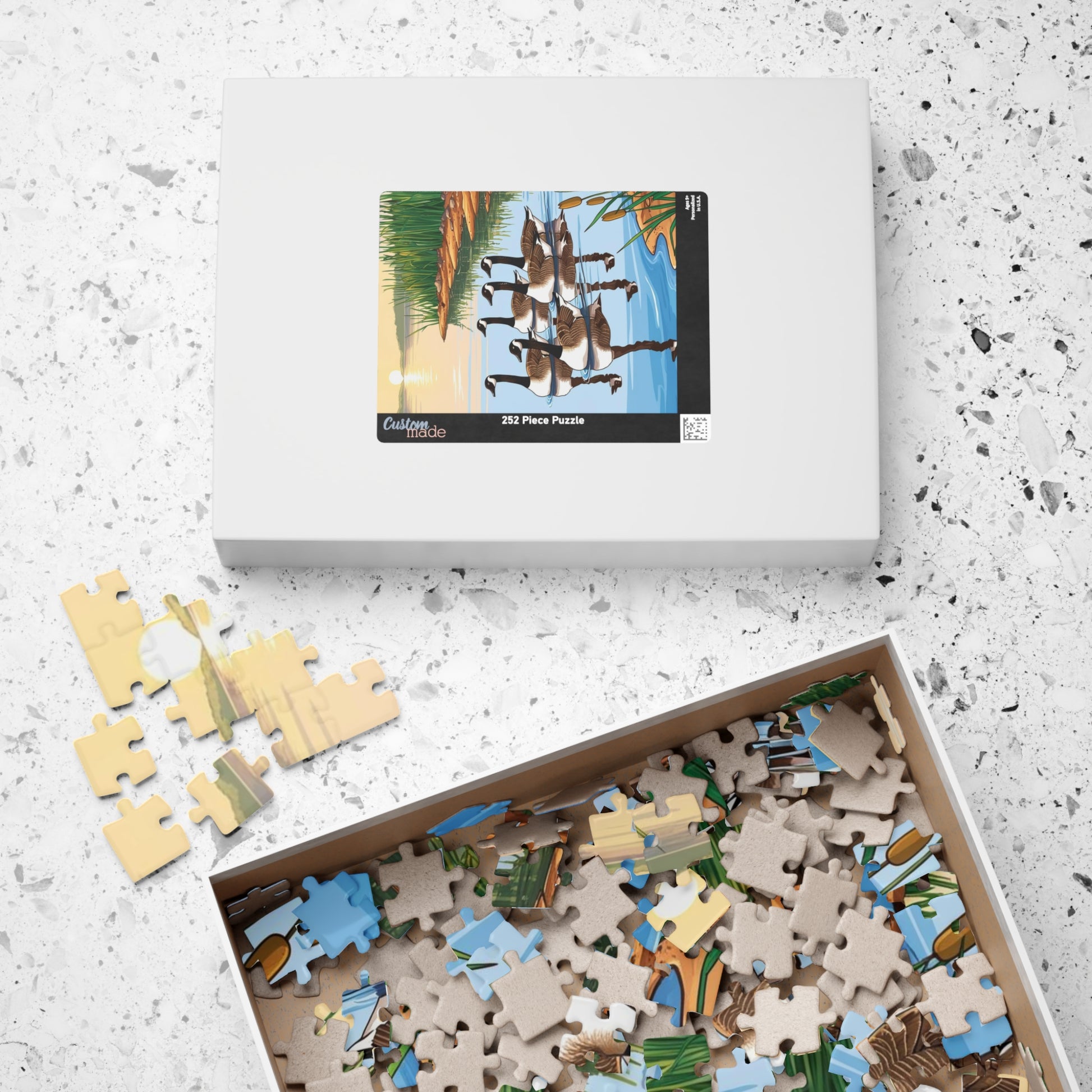 Puzzle, Geese Gliding Across Glassy Lake, 110 252 520 1014-Piece Sunrise Jigsaw Game, Relaxing Activity, Bird Lovers Gift, Wildlife Puzzle Puzzle The Puzzle Chest