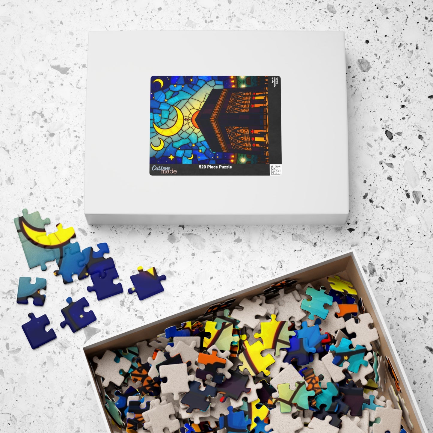 Kaaba at Night Puzzle, Stained Glass Style, Famous Historical Islamic Landmark, Family Friendly Game, Puzzle Lover Faith-Based Gift