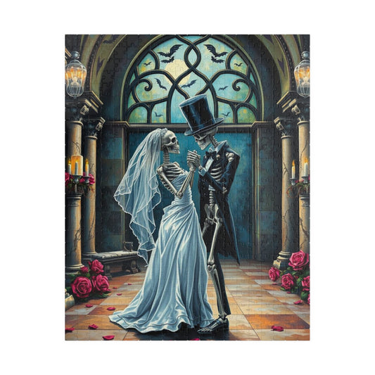 Gothic Wedding Skeleton Puzzle, Dark Fantasy Art Jigsaw Game for Lovers, Halloween Decor, Gift for Friend, Home Activity, Engaging Gift Idea