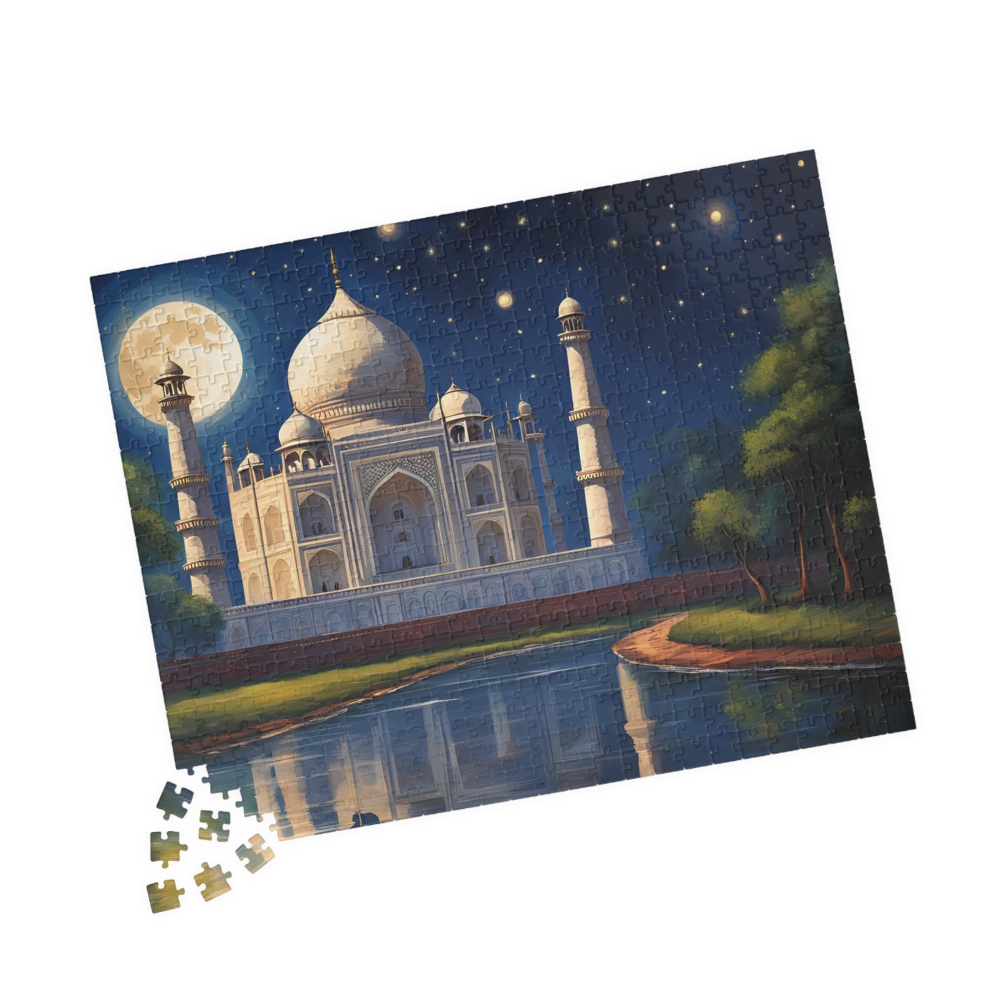 Taj Mahal Night Scene Jigsaw Puzzle, Starry Sky Iconic Landmark Tabletop Game, Family Entertainment Quiet Time Activity, Hobby Puzzle Lover Puzzle The Puzzle Chest