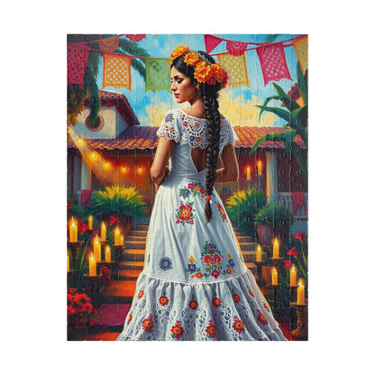 Mexican Bride Jigsaw Puzzle (110-1014 Piece), Lace Gown, Otomi Flowers, Hacienda Candles, Wedding Dress Design, Cultural Artwork Folklore 252 pcs (Vertical) Puzzle The Puzzle Chest