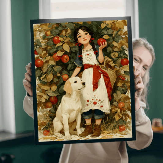 Autumn Orchard Jigsaw Puzzle - Brunette Girl and Dog, Apple Picking Game for Family Night or Solo Fun, Gift, Brain Teaser Puzzle The Puzzle Chest