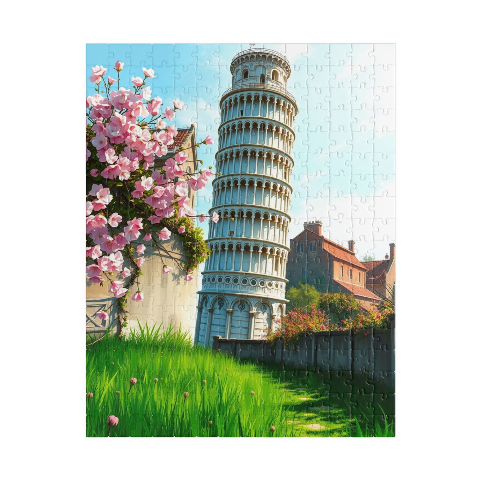 Leaning Tower of Pisa Puzzle, Famous Landmark Cherry Blossoms 110-1014 Piece Jigsaw Game, Spring Scene Tuscany Italy, Family Activity, Hobby 252 pcs (Vertical) Puzzle The Puzzle Chest