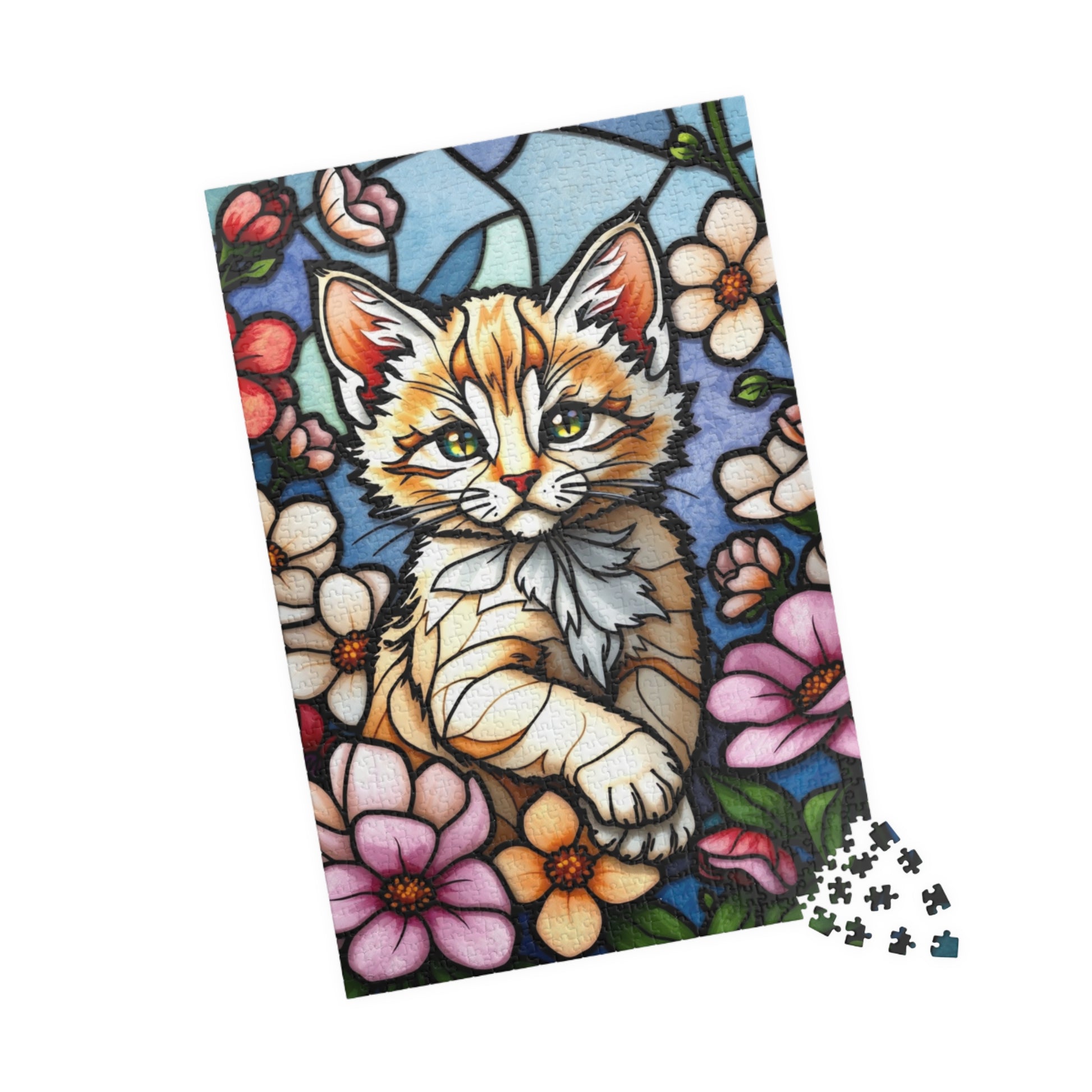 Cat Floral Stained Glass Puzzle - 110, 252, 520, 1014-piece, Fun Gift for Cat Lovers, Family Activities, Rainy Day Fun, Relaxing Hobby, Puzzle The Puzzle Chest