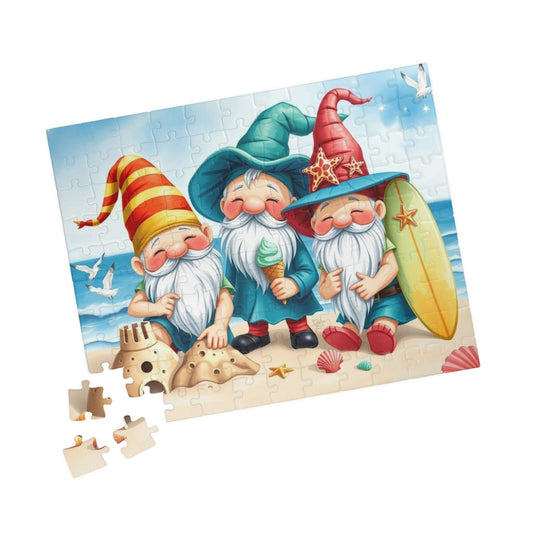 Vacation Beach Gnomes Puzzle - Summer Themed Jigsaw Game 110 pcs (Horizontal) Puzzle The Puzzle Chest