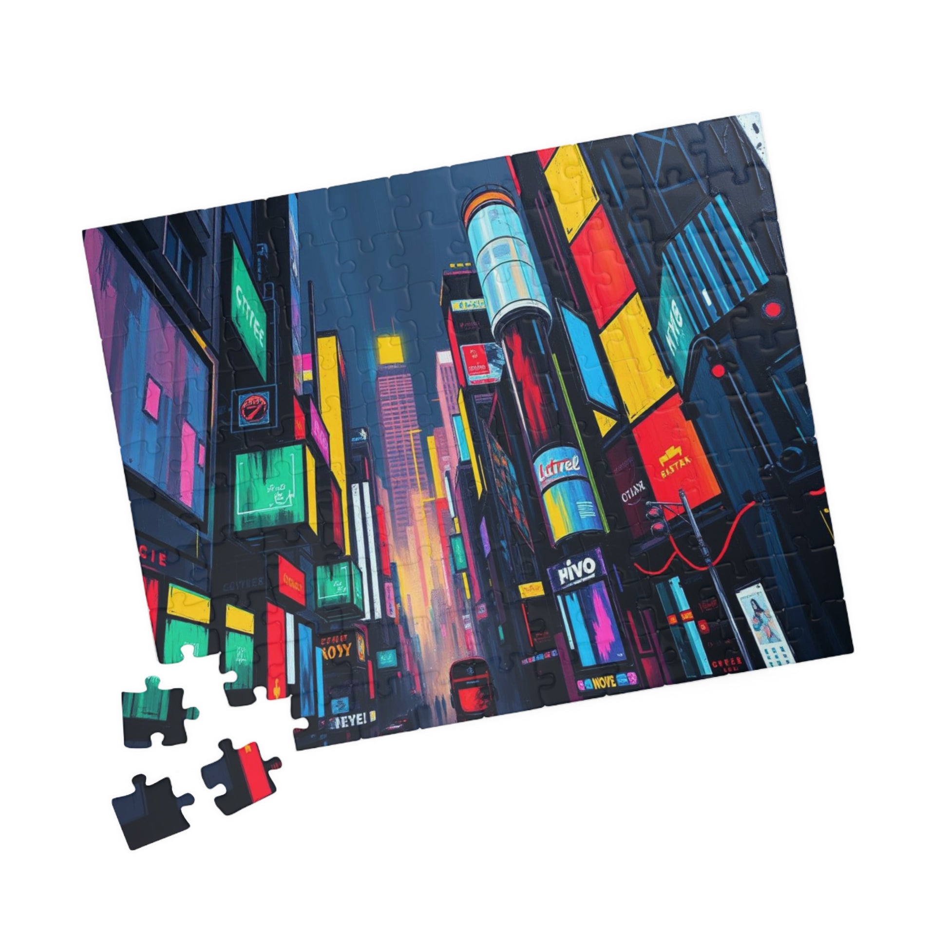 Neon City Abstract Puzzle, Urban Skyline Jigsaw Mindful Game for Adults Puzzle The Puzzle Chest