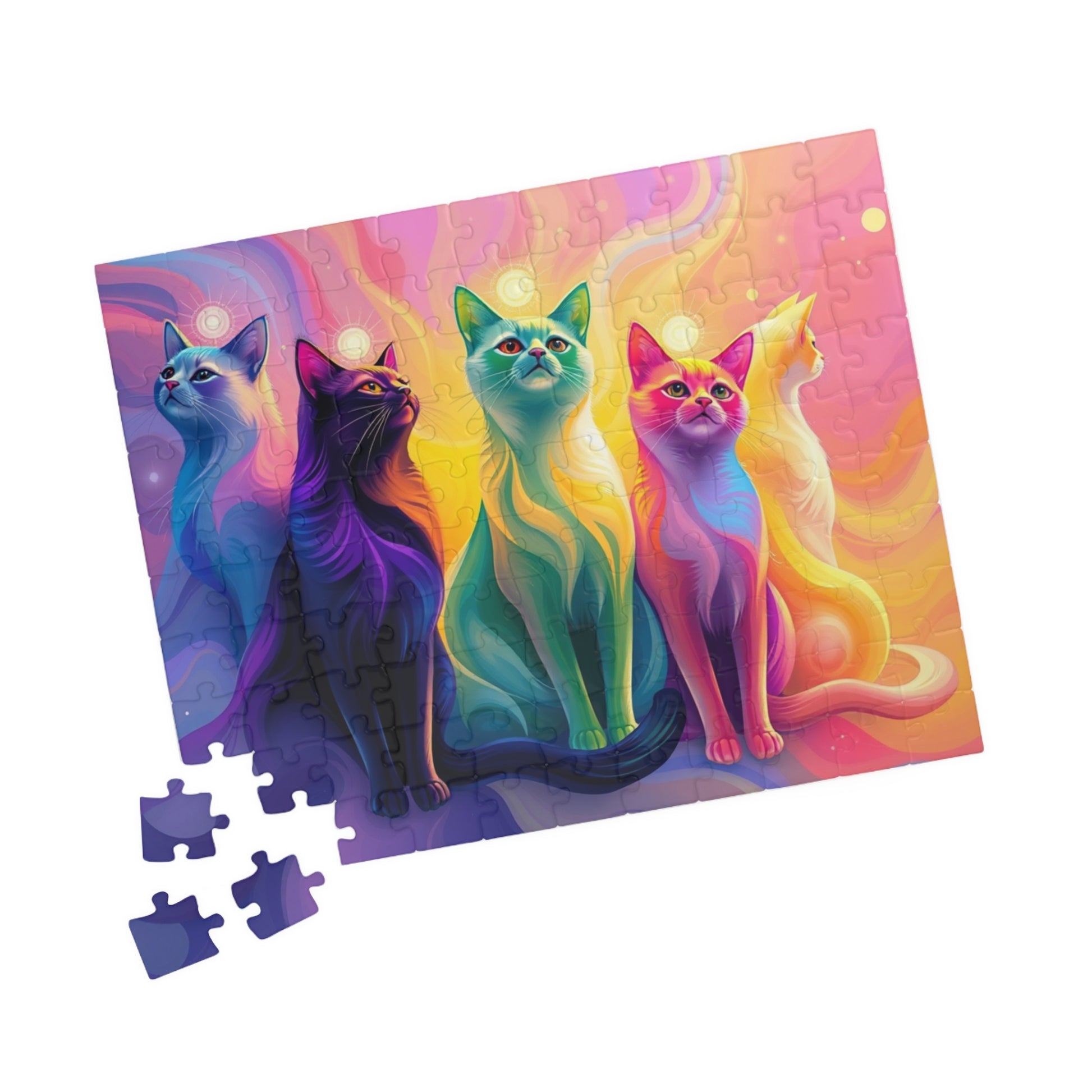 Abstract Cat Jigsaw Puzzle with Rainbow Gradient and Light Aura, Animal Artwork for Art Lover Collector Hobbyist, Best Unique Gift, Colorful Puzzle The Puzzle Chest