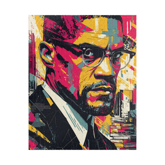 Malcolm X Civil Rights Leader Puzzle – Afrocentric Pop Art, Historical Black Man Art, Geometric Bold Colors, Educational African American Tribute Gift Puzzle The Puzzle Chest
