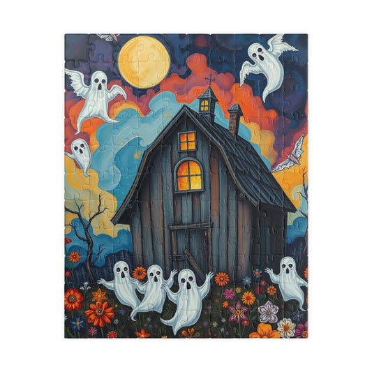 Boo In Bloom Jigsaw Puzzle - Spooky Halloween Haunted House, 110-520 Piece Jigsaw Ghostly Theme, Family Fun Activity, Trick-or-Treat Gift