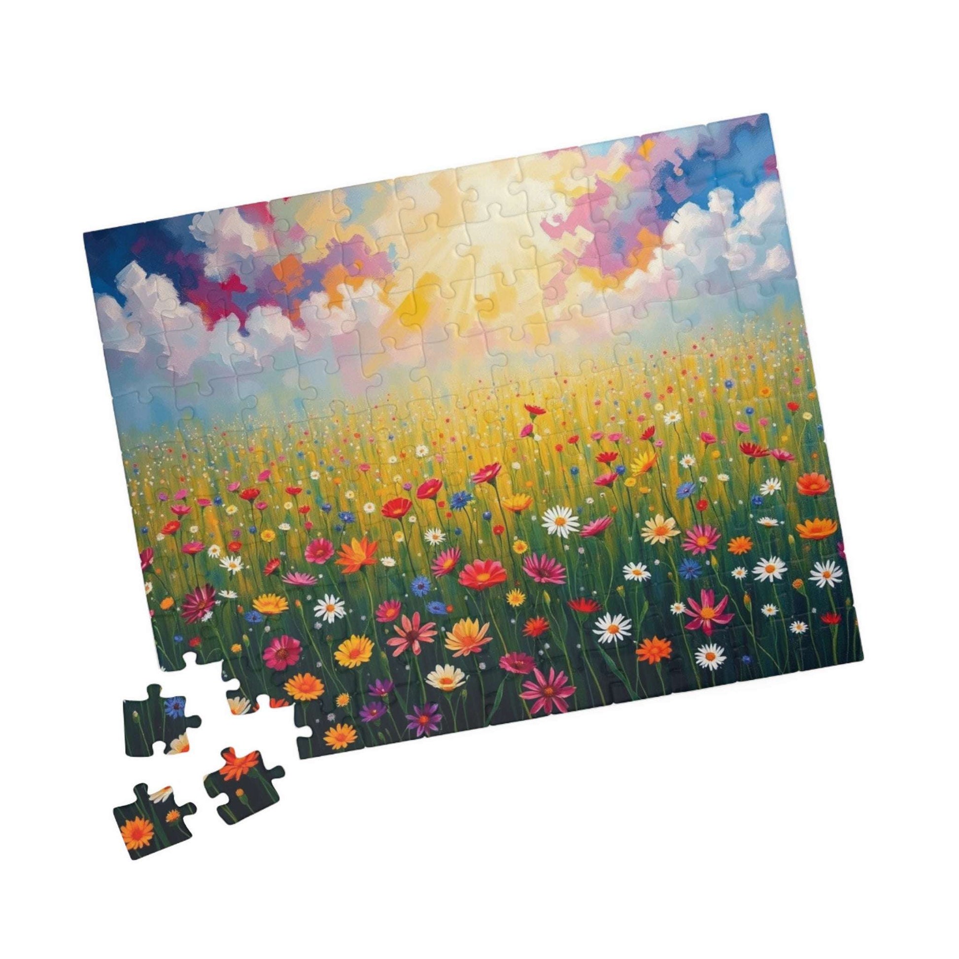 Colorful Flower Field Puzzle Beautiful Floral Jigsaw, Family Fun Home Entertainment Mindfulness Activity Gift for Nature Lover Brain Teaser Puzzle The Puzzle Chest