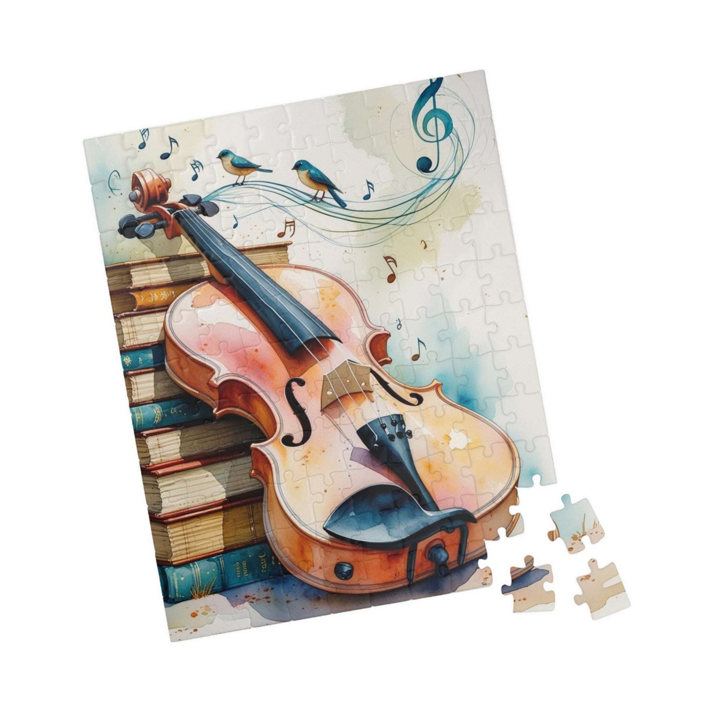 Violin and Books Jigsaw Puzzle, Unique Birthday or Holiday Gift for Music Lover, Bookworm & Musician, Indoor Activity, Family Game Night
