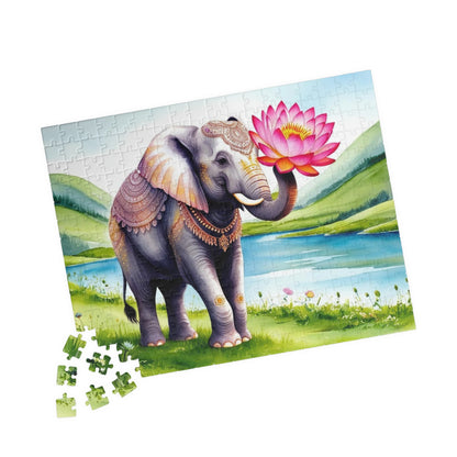 Elephant Lotus Flower Puzzle, Whimsical Animal Art Adult Puzzle Game, Meditation Friend Gift, Family Night Activity, Home Entertainment Puzzle The Puzzle Chest